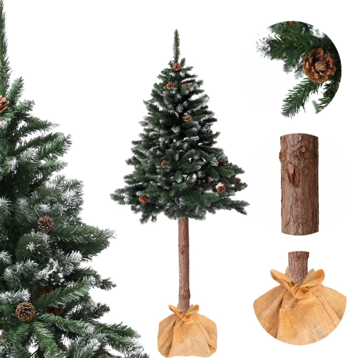 Artificial Christmas tree on a trunk 150 cm diamond pine with cones, snow-flocked