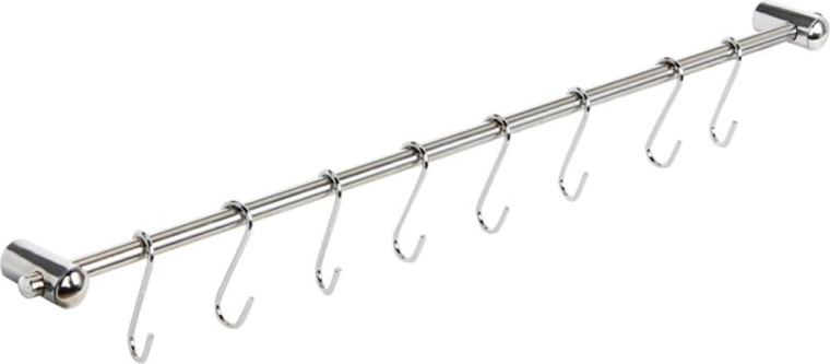 Hanging kitchen rail 54 cm with 8 hooks, stainless + steel