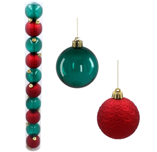 Set van 10 kerstballen 6 cm – rood en flesgroen