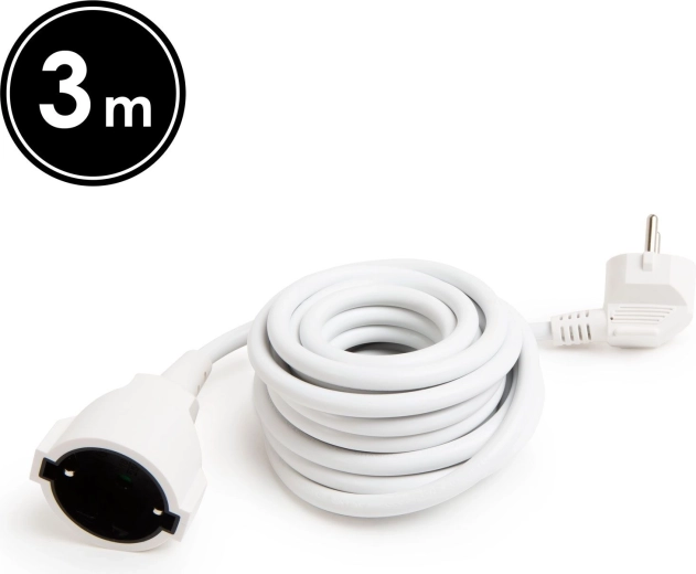 Witte verlengkabel met aarding, 3 m