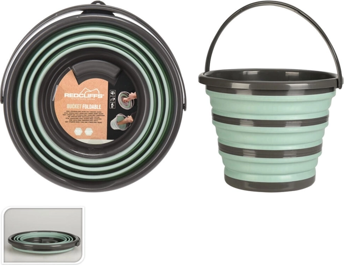 Collapsible bucket 10 l made of PP and TPE, gray‑green stripes