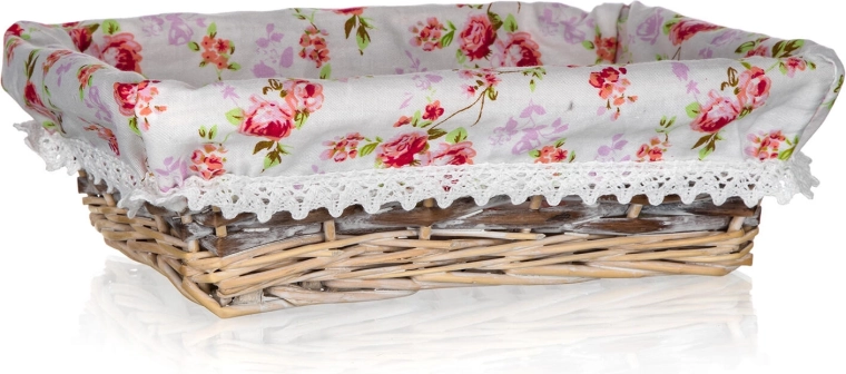 rotan mand met stof Roses, rechthoekig 26 × 18 × 8 cm