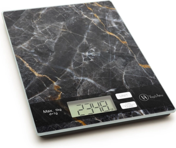 Kitchen scale with a black marble design
