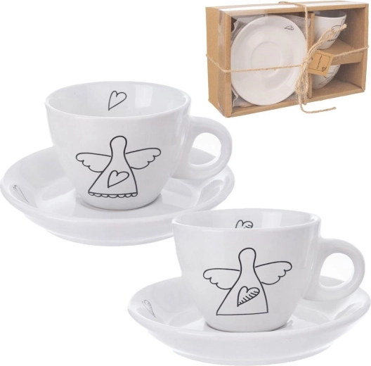 Keramische espressokopjes met schoteltjes 90 ml, wit, 2 stuks