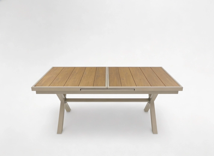 Uitschuifbare tuintafel van aluminium, beige, 180–240 × 90 × 76 cm