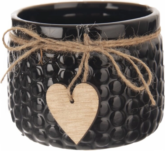 Blumentopf aus Keramik und Holz, schwarz, 13 cm
