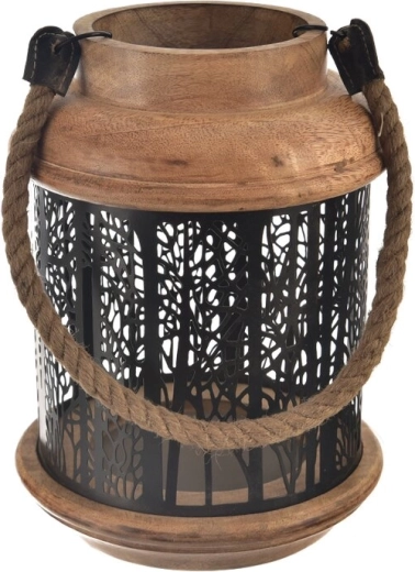 Candle holder made of mango wood and metal Black 18 × 18 × 25 cm