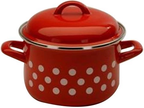 Enamel pot with lid Polka Dot 16 cm, 2 l, red