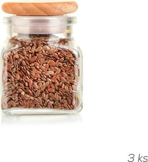 Set van 3 glazen mini voorraadpotjes met houten deksel 0,12 l