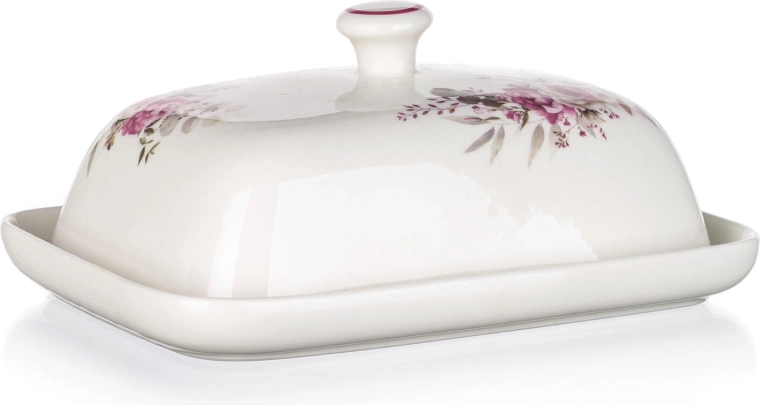Ceramic butter dish with pink floral pattern ROSE 18 × 13.4 × 8 cm