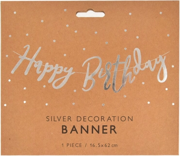 Papiergirlande „Happy Birthday“ – silber