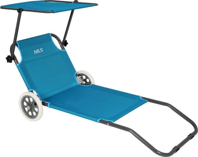 Beach Lounger with Canopy and Wheels NILS Camp NC3307 Blue