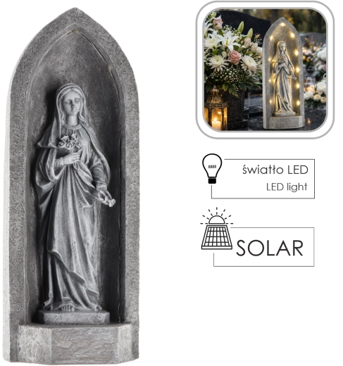 Dekorative Figur der Jungfrau Maria in einer Kapelle mit LED-Beleuchtung