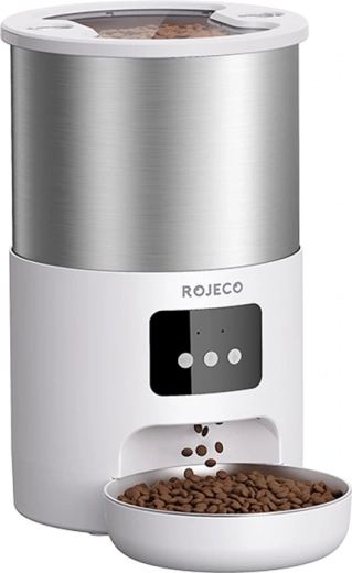 Distributeur intelligent de nourriture pour animaux de compagnie Rojeco 4,5 l en acier inoxydable