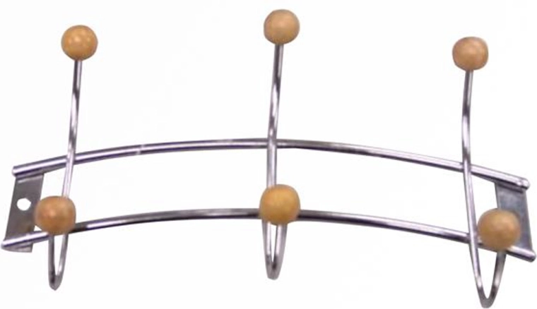 Porte-manteau mural avec 3 crochets, chrome/bois, 21 × 11,5 cm