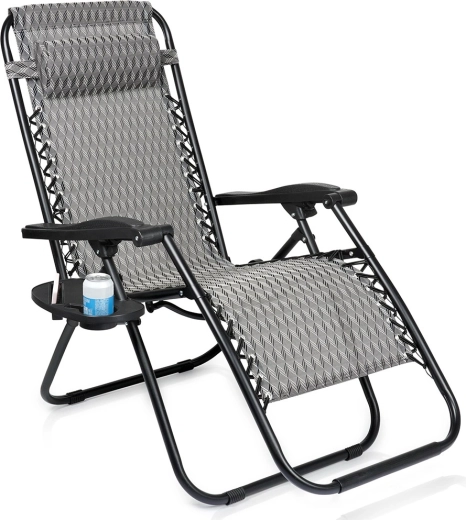 Garden zero gravity recliner with side table and headrest cushion