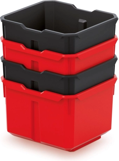 Set van 4 kunststof opbergboxen X Block Box, zwart/rood, 157 × 140 × 210 mm
