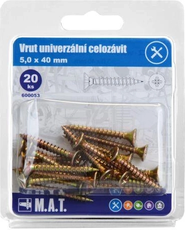 Universele schroef, volle schroefdraad 5,0 × 40 mm, verzinkt, 20 stuks