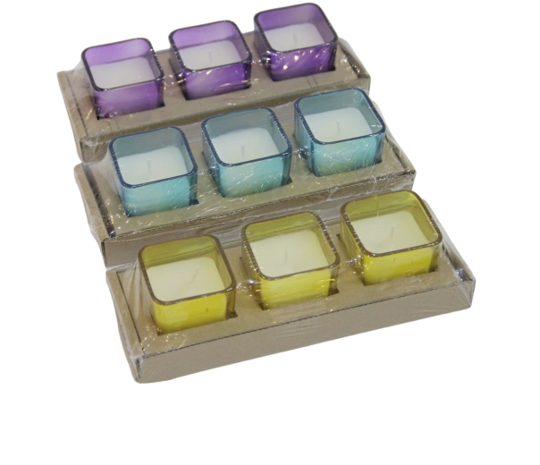 Set van 3 decoratieve kaarsen Citronella Elis 5 x 5 cm, mix van kleuren