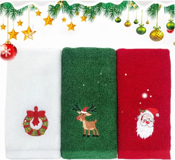 Ensemble de serviettes de Noël en coton avec motif de Saint-Nicolas et de renne, 32 × 45 cm - 1 pièce