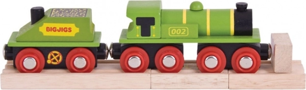 Bigjigs Rail groene locomotief met tender en rails