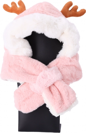 Bonnet peluche pour enfants avec écharpe, de 1 à 7 ans - rose clair avec oreilles de renne