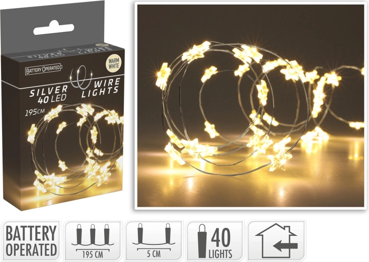 Christmas LED star lights 1.95 m, 40 LEDs, warm white - 1 piece