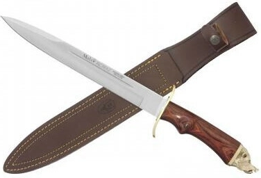 Muela Alcaraz hunting knife with antler handle and leather sheath, 26 cm
