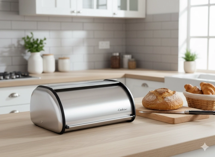 boîte à pain métallique Ginepro, argent mat, 36 × 23 × 14,5 cm