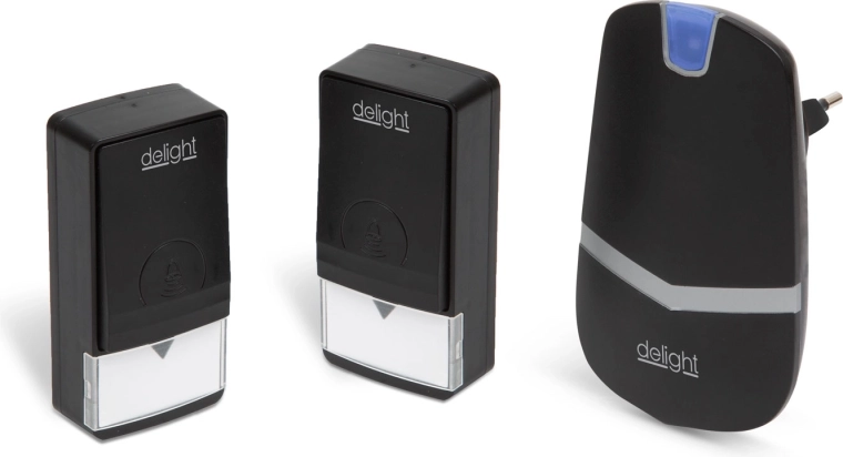 Kinetic digital wireless doorbell with two battery-free push buttons