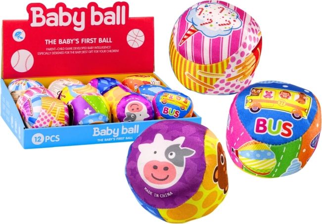 Weicher Ball mit Rassel Tiere Früchte 10cm
