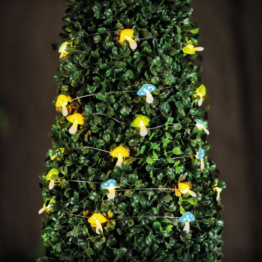 Zonne-LED-lichtsnoer met paddenstoelen, 25 LED's, warm wit, 2,4 m
