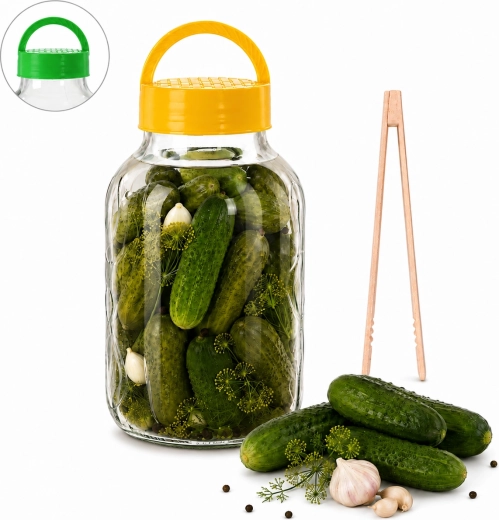 Gärgefäß aus Glas 5 l mit Kunststoffdeckel, Obstzange und Rezept