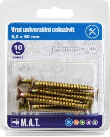 Vis universelles à filetage total 6 × 60 mm, zinguées, 10 pcs