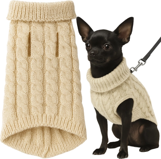 Winter knitted sweater for dog and cat PURLOV, beige, size S