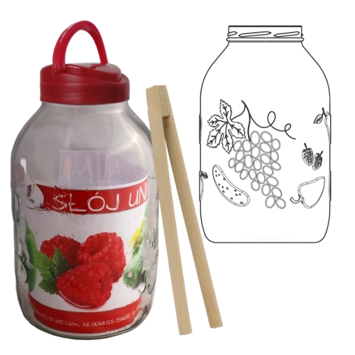 Bocal 5 l avec couvercle en plastique et pince à fruits