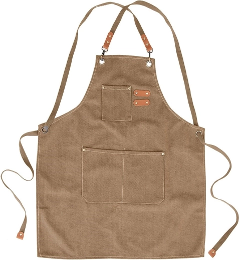 Kitchen apron with cross-back ties and pockets