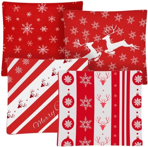 Kerst-hoesjes voor kussens 45 × 45 cm, set van 4 stuks, pluche, met rits