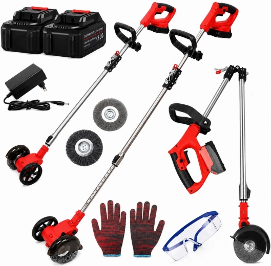 Edger with brush for weed removal and cleaning paving joints