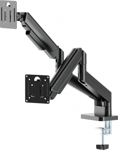 Bras de bureau pour deux moniteurs 17–32" avec vérin à gaz, noir