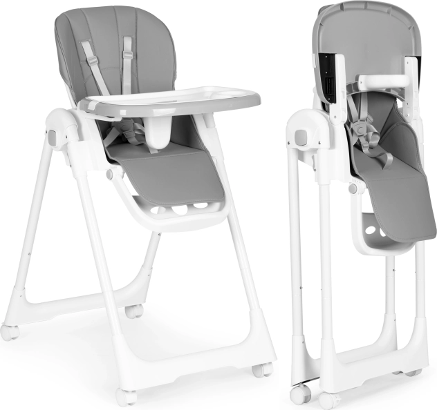 Hochstuhl mit verstellbarer Sitzhöhe, Doppeltablett und Bezug aus Öko-Leder ECOTOYS, dunkelgrau