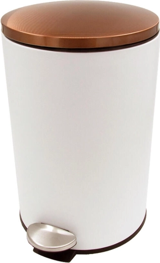 Pedaalemmer 12 l rond, metalen, wit met koperen deksel