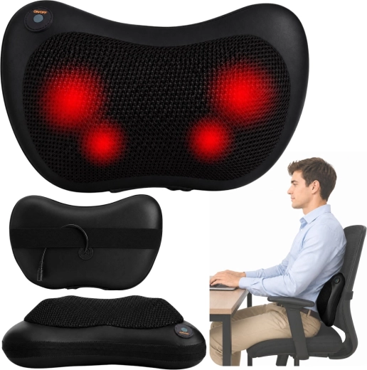 Shiatsu-massagekussen voor nek en rug met verwarming zwart