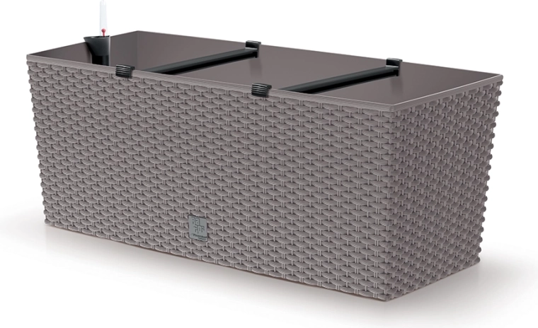Selbstbewässernder Rattan-Pflanzkasten 50 cm Mocca