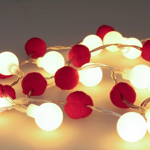 Solight led-kerstlichtsnoer met rode bolletjes, 20 led, 1,5 m, op batterijen