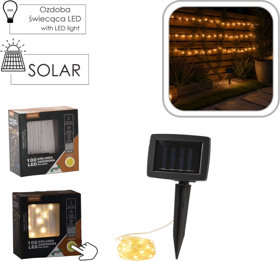 Solar LED String Light 100 Warm White LEDs 11.9 m IP44