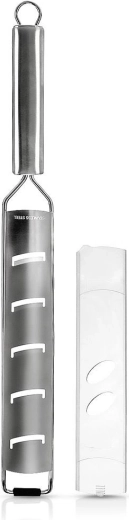 Flat stainless steel grater with protective sleeve 38 × 4 cm