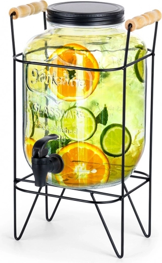 Glazen drankdispenser met kraantje en zwarte standaard 4,2 l