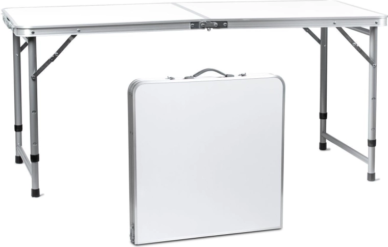 Opvouwbare campingtafel met handgreep en verstelbare hoogte 120 × 60 cm, wit