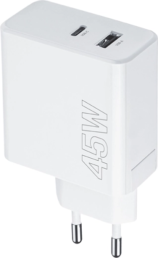 Chargeur secteur Maxlife 45 W avec USB‑C PD et USB QC, blanc